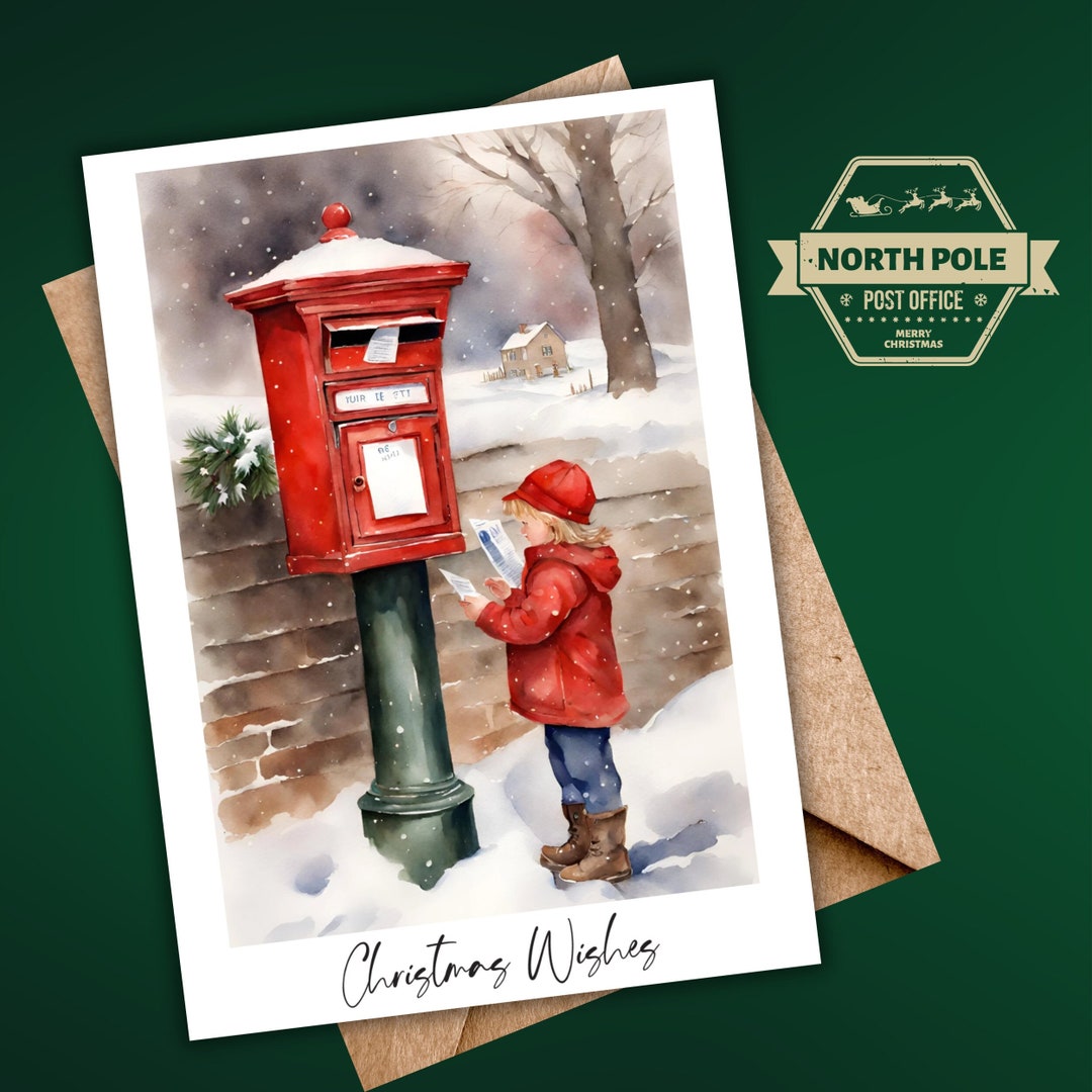 Printable Christmas Card Mailbox Watercolor Scenery Etsy