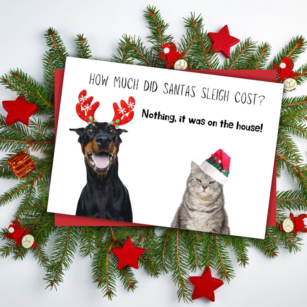 Funny Dog Cat Christmas Card, Holiday Pet Joke (digital Download) - Etsy