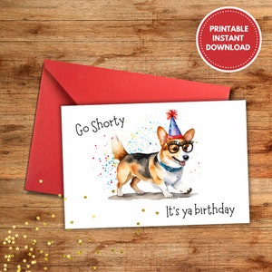 Carte d'anniversaire imprimable Corgi, drôle, humoristique, chien, joyeux anniversaire, téléchargement numérique, célébrer, téléchargeable, carte de voeux