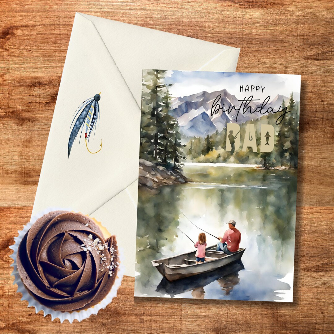 Fishing Birthday Card for Dad | From Daughter | Lake | Boat | Digital ...