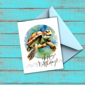 Turtle Birthday Card | Ocean | Digital Download | Printable | Watercolor | Sea