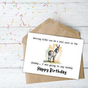 Carte d'anniversaire drôle d'âne, imprimable, ludique, numérique, téléchargeable, pour lui, pour elle, blague, carte virtuelle, joyeux anniversaire, carte de voeux, humour