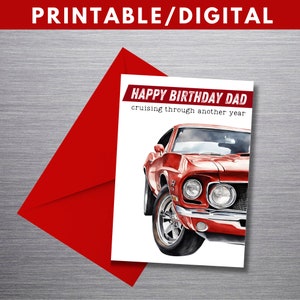 Carte d'anniversaire voiture classique pour papa, joyeux anniversaire papa, carte père, muscle car, amateur de voitures, course | Imprimable