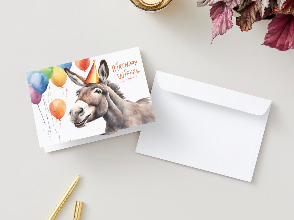 Printable Donkey Birthday Card, Watercolor, Farm, Funny, Greeting Card ...