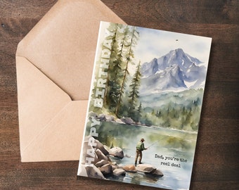 Birthday card for dad | Fishing | Fly fishing | Watercolor | Happy Birthday | Card for Him | Father | Pun