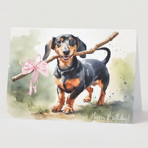 Druckbare Geburtstagskarte Dackel | Aquarell | Klappkarte | Geburtstagswünsche | Hunde-Liebhaber-Karte | Alles Gute zum Geburtstag Karte | Dackel Hund