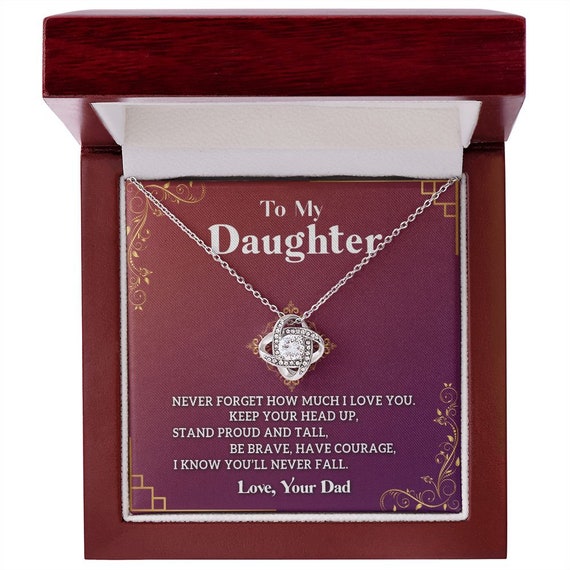 "My Daughter" Love Knot Necklace - Gift From Dad, Stainless Steel With Cubic Zirconia