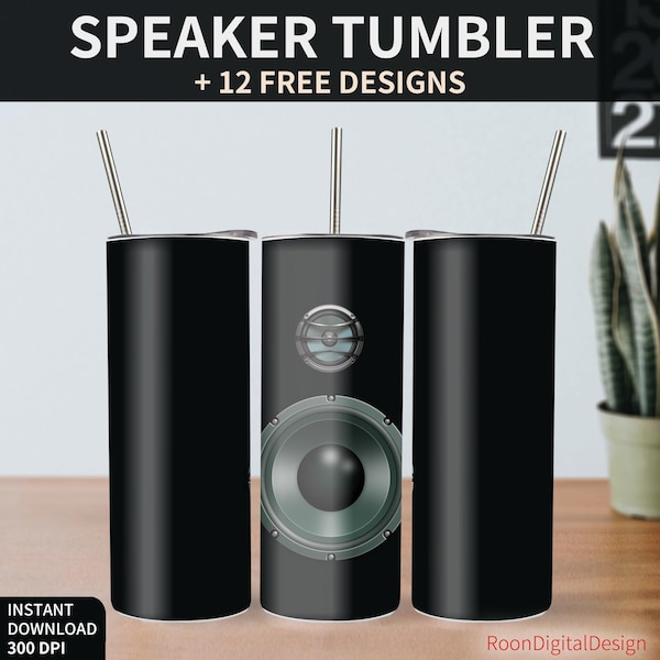 Speaker 20oz Skinny Tumbler Sublimation Design, Digital Download PNG Instant, Straight Tumbler Wrap Bundle, Gift for Tech Guy & Music Lover