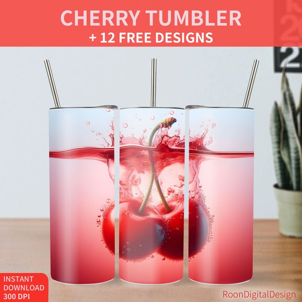 Red Cherry Juice 20oz Skinny Tumbler Sublimation Design, Cherries Digital Download PNG Instant, Fruit Drink Straight Tumbler Wrap, Funny