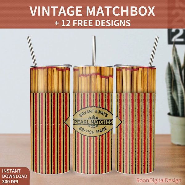 Retro Matchbox Pearl Matches 20oz Skinny Tumbler Sublimation Design,Nostalgic Vintage Digital Download PNG Instant, Straight Tumbler Wrap