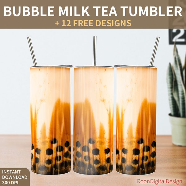Bubble Milk Tea 20oz Skinny Tumbler Sublimation Design, Digital Download PNG Instant, Tumbler Wrap Bundle, Gift for Foodie, Funny, Boba Tea