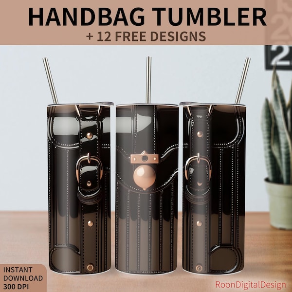 Luxury Vintage Handbag 20oz Skinny Tumbler Sublimation Design, Purse Digital Download PNG Instant, Fashion Straight Tumbler Wrap, Accessory