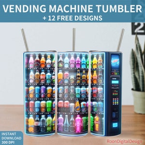 Distributeur automatique de boissons 20 oz design en sublimation de gobelet maigre, téléchargement numérique drôle PNG instantané, paquet d'emballage de gobelet droit créatif