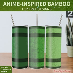 Diseño de sublimación de vaso delgado de bambú de 20 oz, inspirado en el anime manga japonés, descarga PNG instantánea, paquete de envoltura de vaso recto, comercial