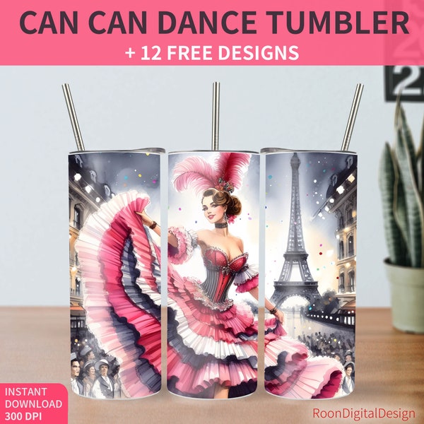 French Cancan Dance 20oz Skinny Tumbler Sublimation Design, Dancer Digital Download PNG Instant, Straight Tumbler Wrap, France, Girl, Art