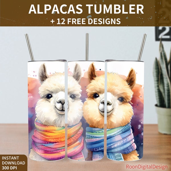 Alpacas 20oz Skinny Tumbler Sublimation Design, Digital Download PNG Instant, Straight Tumbler Wrap Bundle,Sisters, Friends, Brothers,Animal