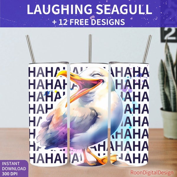 Design en sublimation de gobelet maigre 20 oz mouette, téléchargement numérique, paquet d'emballages de gobelet droit, rire, bonheur, heureux, cadeau pour amoureux des oiseaux