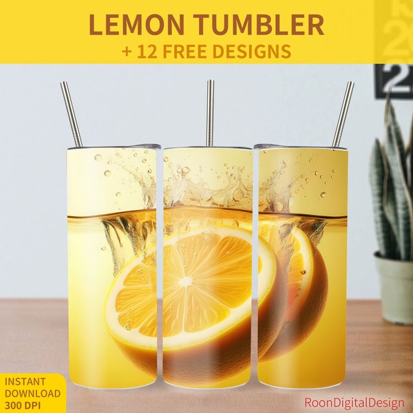 Citrus Juice 20oz Skinny Tumbler Sublimation Design, Lemon Slices Digital Download PNG Instant, Fruit Drink Straight Tumbler Wrap, Vitamin C