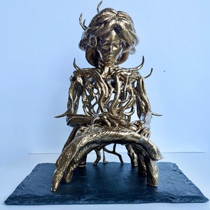 Gold Statue Nature Lady Calypso Tree Ornament - Resin Art Deco