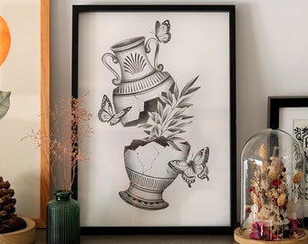 Vase papillons // Affiche illustration