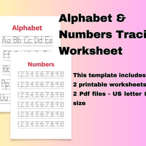 Alphabet & Numbers worksheet, number tracing, Handwriting practice, Kids printable worksheet, ABC tracing, Preschool/Kindergarten activity