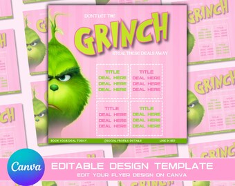 Holiday Deal Flyer, DIY Flyer Template Design, Book Now Flyer, Grinch Deal Flyer, Beauty Flyer, Premade Christmas Booking Flyer