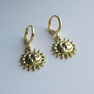 Sun and Moon Huggie Hoop Earrings: 24k Gold Plated Celestial Sleepers