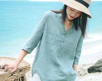 Sommer Leinen Shirt Strand Shirt Sommer Shirt süßes Shirt Bluse Geschenk für sie Sommer Kleidung Kleidung für sie