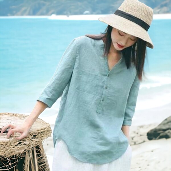 Summer Linen Shirt Beach Shirt Summer Shirt Cute Shirt Blouse Gift For Her Summer Clothing Clothing for Her