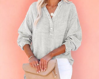 Textured Summer Blouse | Versatile Button-Down Top | Available in Multiple Colours | Beach Wear | Summer Clothing | Clothing For Her