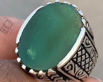Men's Solid 925 Sterling Silver Ring With Green Agate Stone - Lion Design, Size 13 - View #3
