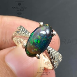 Black Fire Opal Natural Ring For Women Sterling Silver 925 Engagement Ring Womens Ring Gift For Her Christmas Gift Anniversery Ring