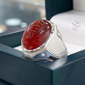 Natural Red Agate Ring Sterling silver 925 Handmade Ring For Men Islamic Ring Unisex Ring Gift For Him Handmade Ring