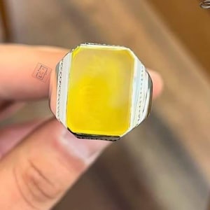 Handcrafted Yellow Agate Sterling Silver Ring - Manly Gift