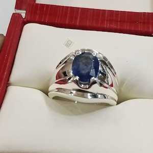 Handcrafted Blue Sapphire Ring in 925 Sterling Silver – Natural Gemstone Jewelry for Men
