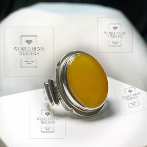 Natural Yellow Agate Ring For Men - 925 Sterling Silver
