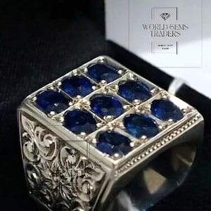 Beautiful Natural Blue Sapphire Sterling Silver 925 Ring Engagement,Anniversery Ring Christmas Gift For Him Handmade Ring For Mens Ring