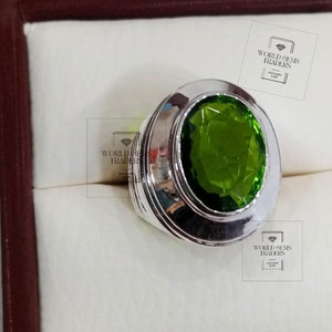 Beautiful Natural Green Peridot Ring Sterling Silver 925 Gemstone Ring For Men Birthstone Ring Gift For Him/Her/Unisex