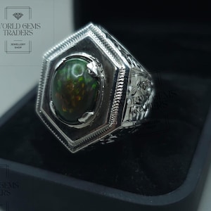 Black Fire Opal Ring: Handmade Sterling Silver 925 Engagement Ring