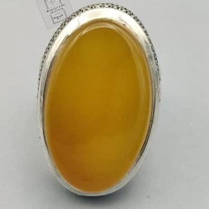 Handcrafted Yellow Agate Sterling Silver Ring - Men&#39;s Gemstone Jewelry