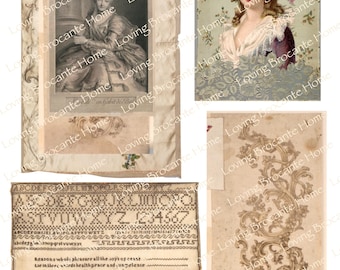 Papel de decoración para diario basura, imprimible digital, con diseño antiguo de brocante francés, efímeras y descarga instantánea.