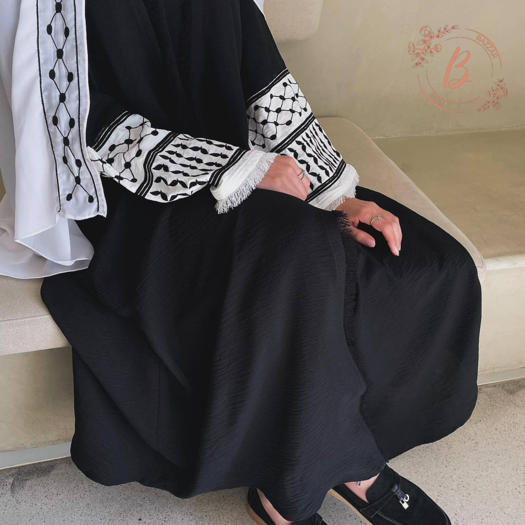 MH31 Ramadan Dubai Abaya Dress - Soft Embroidery Kefiyyeh Belted Robe | Modest Islamic Clothing for Women