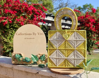Handwoven Mellow Yellow Top Handle Mini Tote Bag