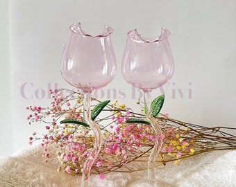 Copa de vino en forma de rosa, elegante copa de vino floral, copa de flores hecha a mano, artículos de bar caseros inspirados en flores, copas de vino hechas a mano personalizadas