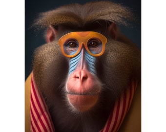 Mandrill Wearing Glasses Art Print (No Frame)