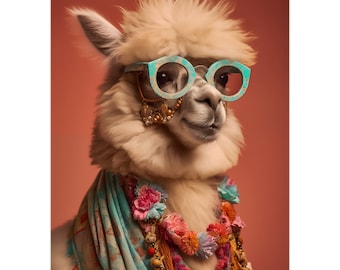 Alpaca Wearing Glasses Art Print (No Frame)
