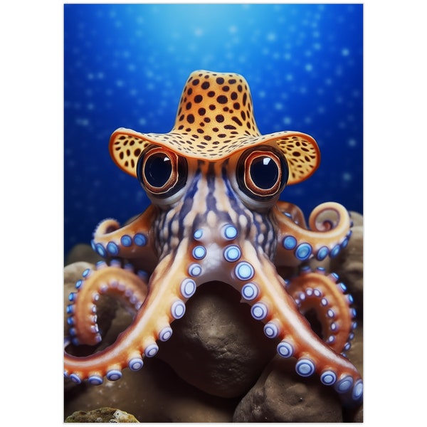 Blue-Ringed Octopus With Hat Art Print (No Frame)