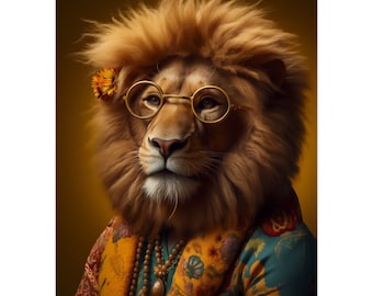 Lion Wearing Glasses Art Print (No Frame)