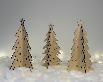 Christmas Tree Set of Three - Doodle Trees - Scandinavian Christmas - Natural Christmas - Wooden Trees - Christmas Decorations - Table Decor