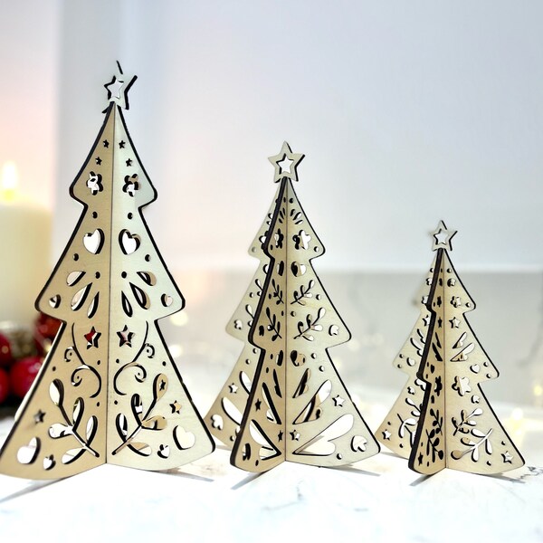 Christmas Trees - Mixed Sizes - Set of Three - Cut Out Trees - Scandinavian Christmas - Natural - Wooden Trees - Christmas Decorations